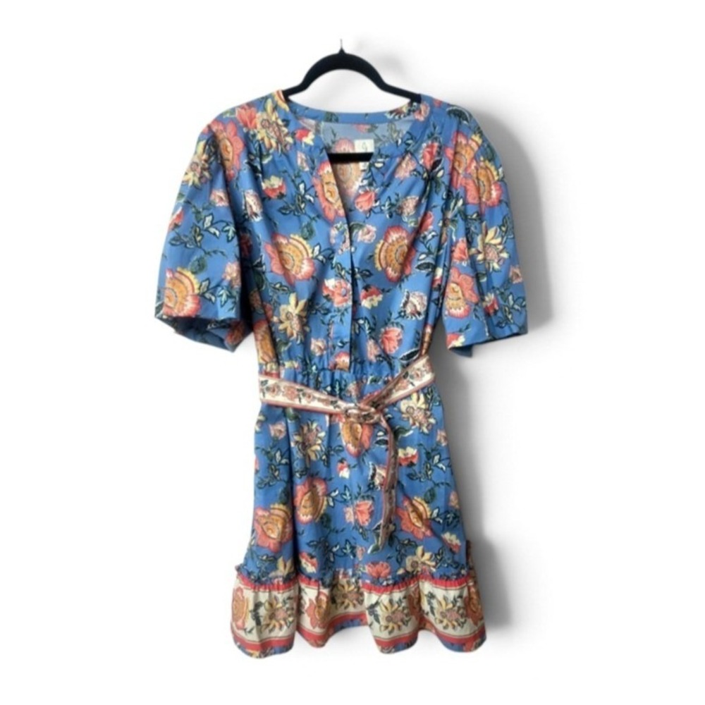 Joie Baja Floral Puff Sleeve Belted Mini Dress Size 16 Cottagecore Boho Prairie